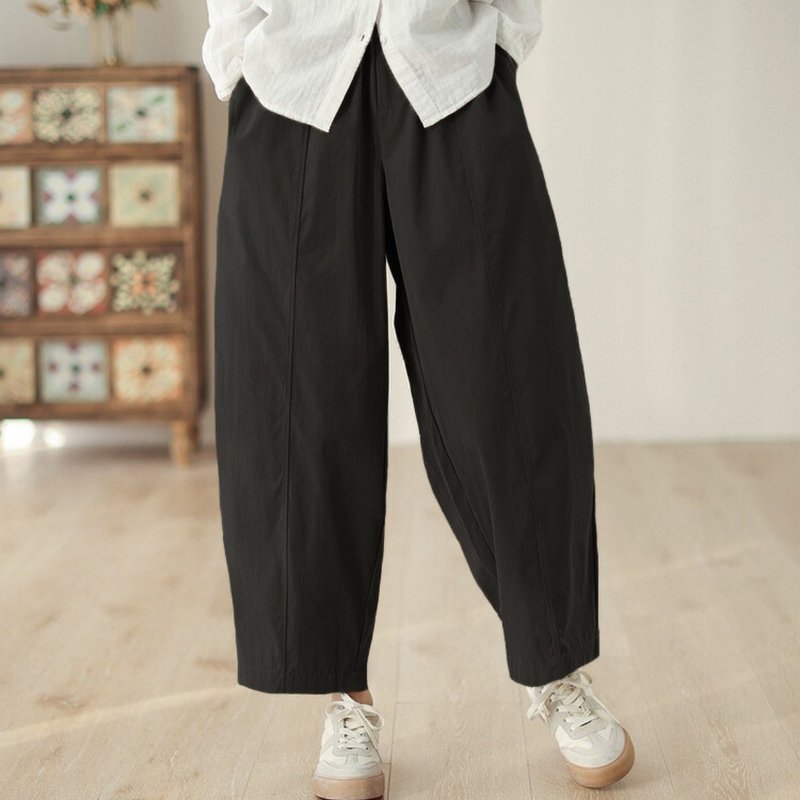 Vintage Casual Stripe Cotton - Wide Leg Pants - Straight Leg Elastic Waist Pants - 女長褲 - 棉．麻 多色