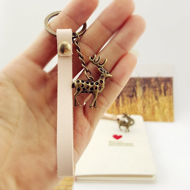Customized gift elk personalized leather key ring couple birthday gift can be engraved - ที่ห้อยกุญแจ - หนังแท้ 