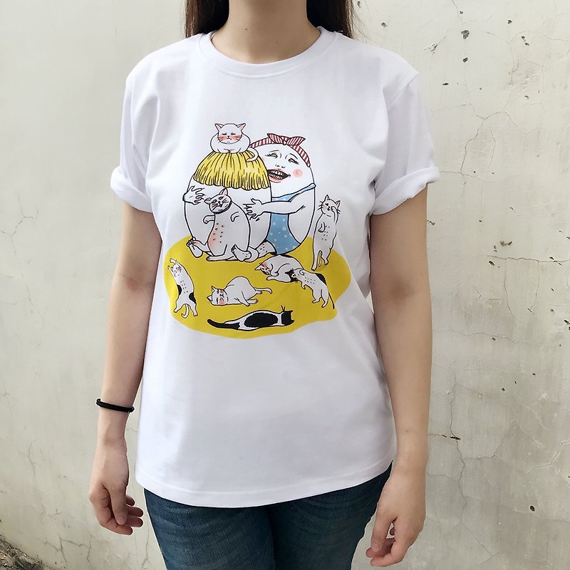 Illustrator cotton T egg treasure cat slave life - Unisex Hoodies & T-Shirts - Cotton & Hemp White