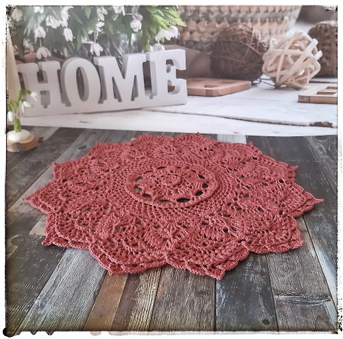 Konkovochka Handmade doily Crochet textured round doily Lace table centerpiece