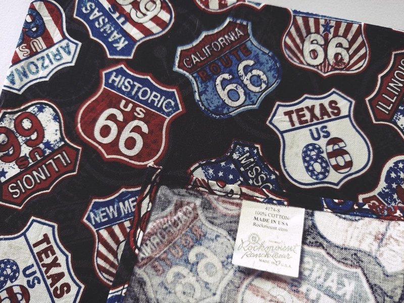 Vintage Route 66 Bandana, 21 x 21 inches, Rockmount Cotton Patchwork - 絲巾 - 棉．麻 黑色