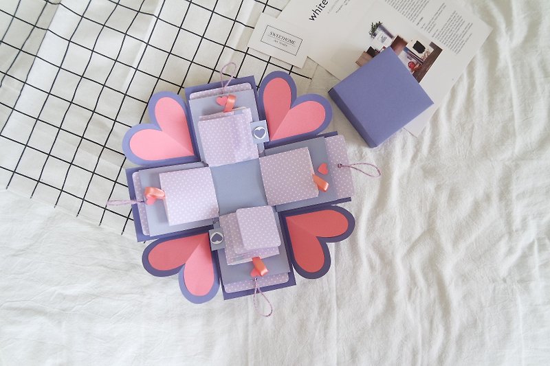 Sweet Home Gift Box Card - Afternoon Pink and Purple - Handmade Card/Explosion Box/Valentine's Day - การ์ด/โปสการ์ด - กระดาษ 