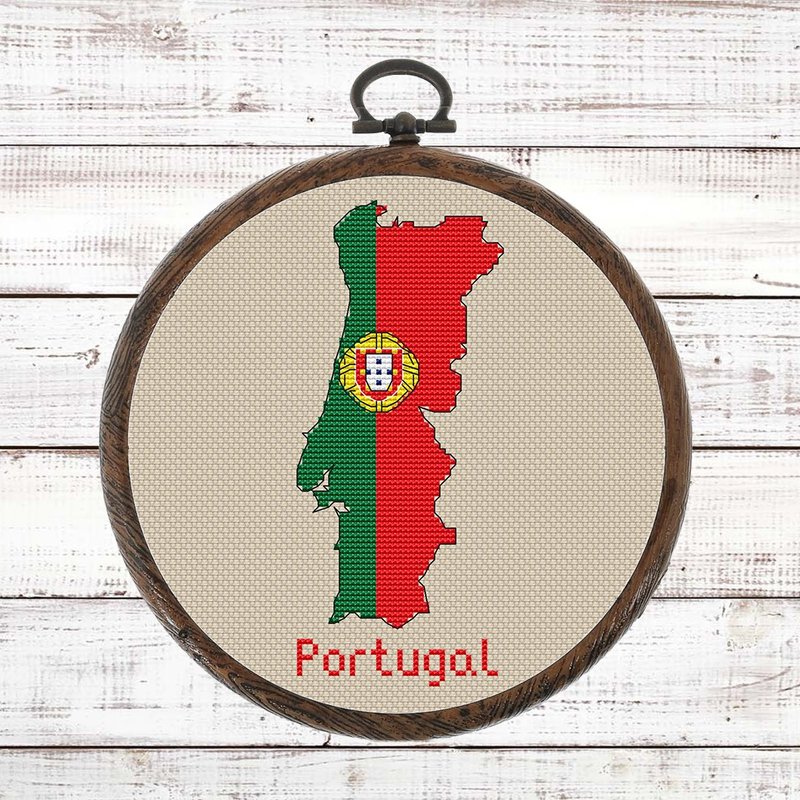Portugal map Cross Stitch Pattern Modern PDF, Portugal Flag xstitch chart - 手工藝教學/工具書 - 其他材質 