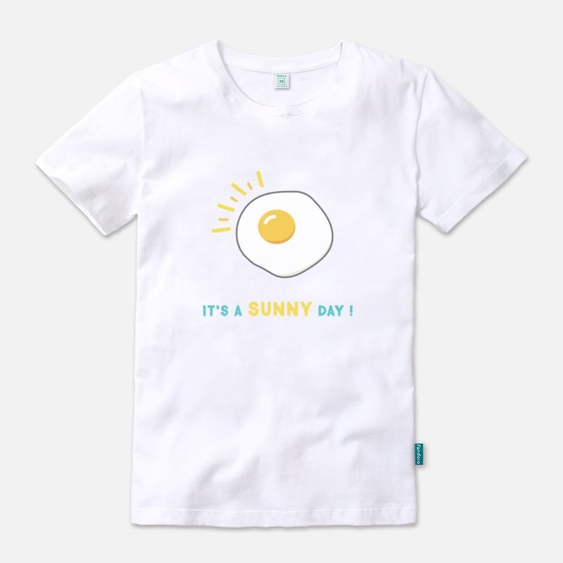 Yay! It's a SUNNY day! - Neutral short sleeve T-shirt - เสื้อฮู้ด - ผ้าฝ้าย/ผ้าลินิน ขาว