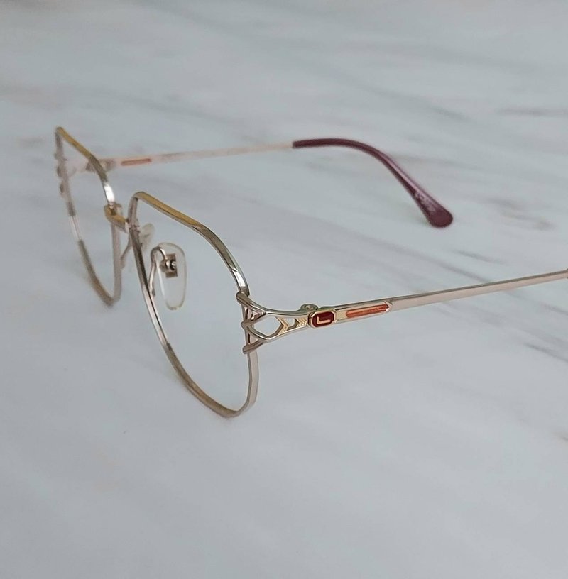 VINTAGE out-of-print old brand new antique glasses Lancel Paris titanium alloy gold inlaid logo - กรอบแว่นตา - โลหะ สีทอง