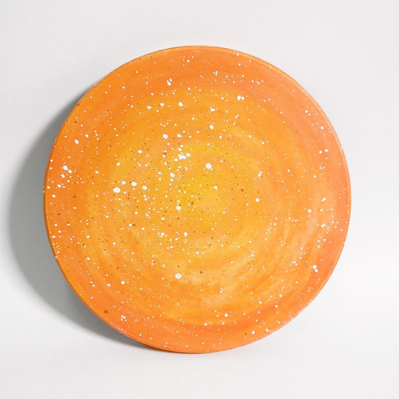 Starry sky hand-painted coaster / orange planet - ที่รองแก้ว - ดินเผา สีส้ม