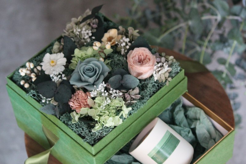 [Scented Candle Double Layer Preserved Flower Gift Box] Contains Morning Forest Candle/Eternal Flower Gift - Dried Flowers & Bouquets - Plants & Flowers Pink