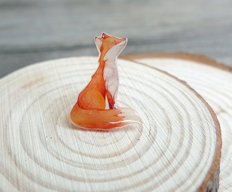 Misssheep-headed fox watercolor hand-painted style fox hand made earrings (single) - ต่างหู - พลาสติก 