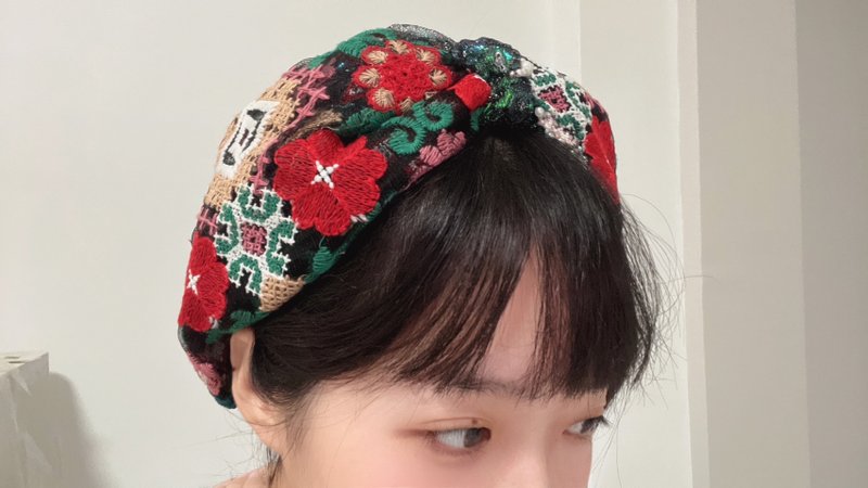 Red flower woven romantic headband [adult size] - Headbands - Other Man-Made Fibers Red