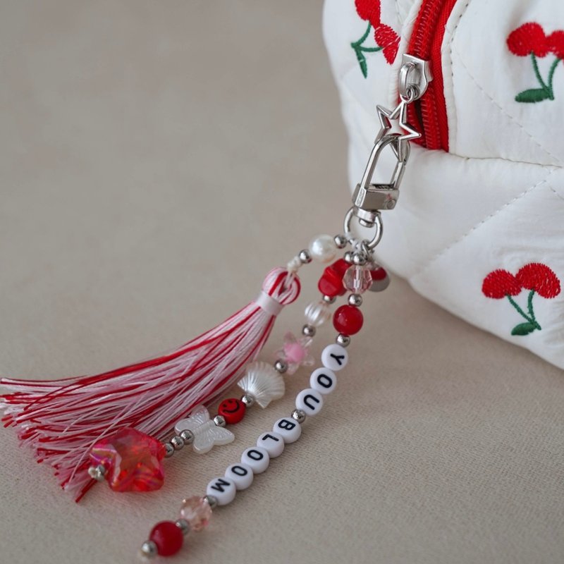 Anniversary joint beaded pendant shape charm handbag charm tassel pendant does not include cosmetic bag - Charms - Acrylic Red