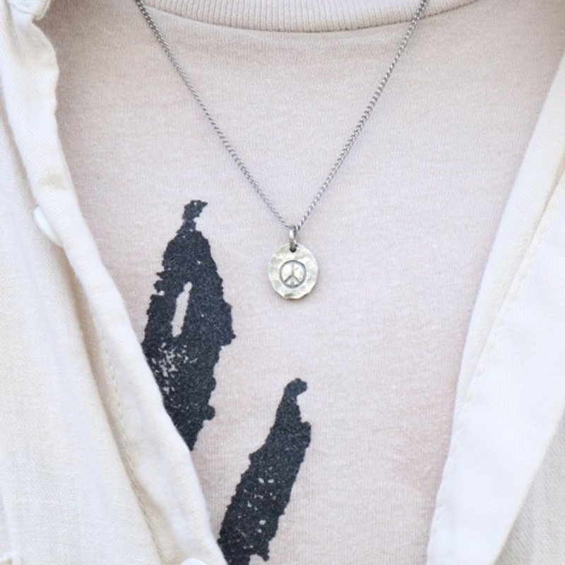 Tin × silver necklace [Stamped Tin Necklace #Pease] Metal Silver Japan - Necklaces - Silver Silver