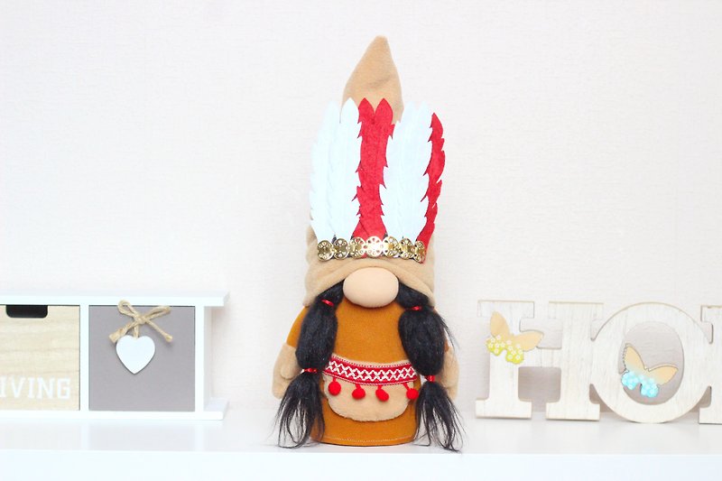 Indian Gnome Girl / Thanksgiving decor /  Fall Gift / Scandinavian gnome - 玩偶/公仔 - 其他材質 咖啡色