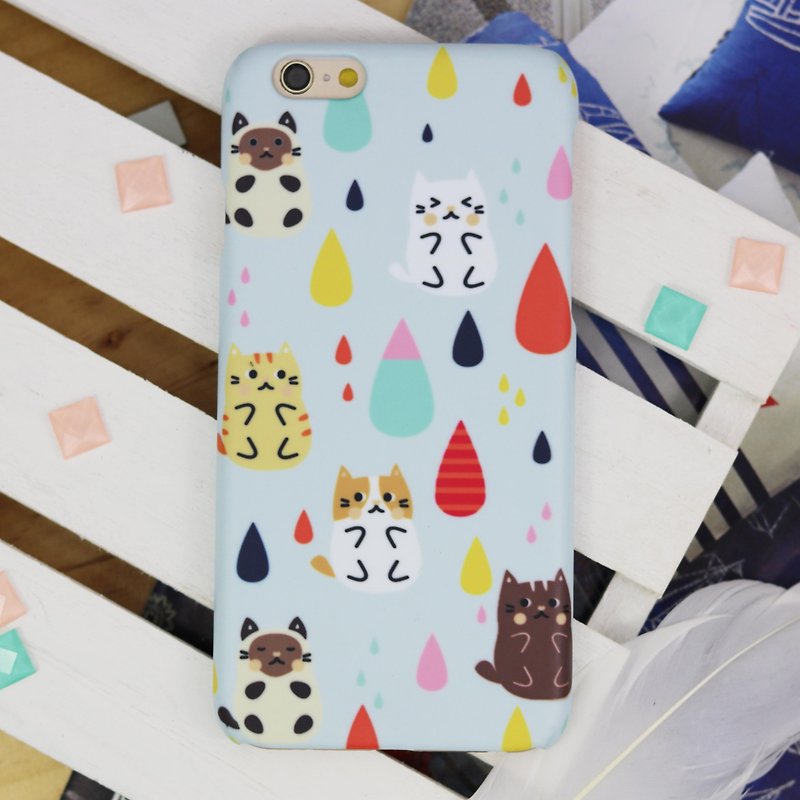 雨滴、雨滴、水滴、iphone XS + Plus GalaxyS9ノート89用の猫のつや消し電話ケース - スマホケース - プラスチック 多色