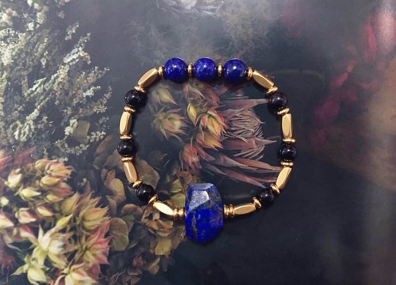[S] retro Bronze bracelet lapis lazuli Obsidian - Bracelets - Semi-Precious Stones 