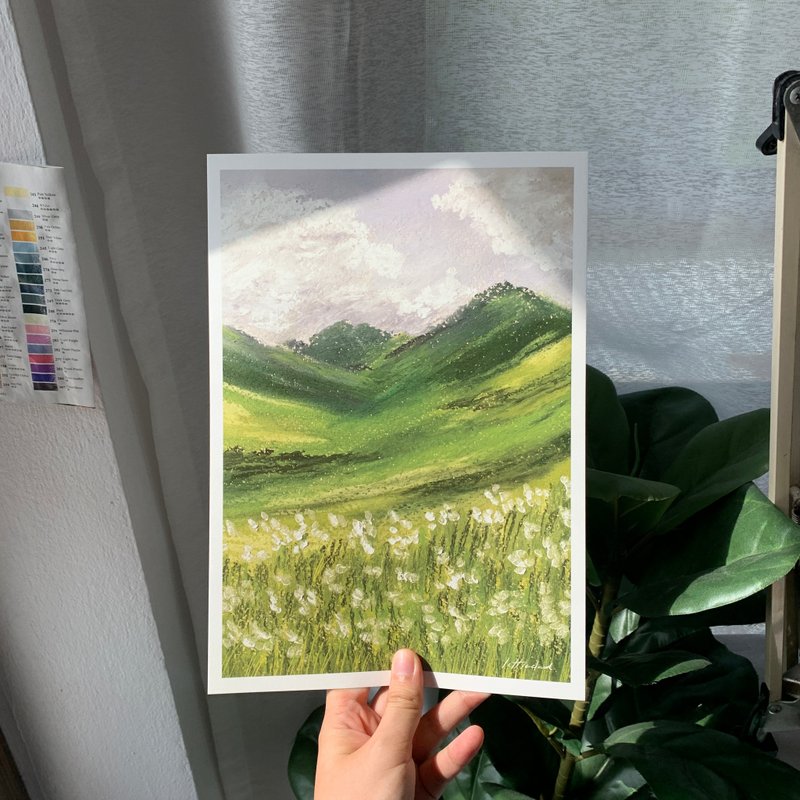 A4 Poster - Little White Flower Field - 卡片/明信片 - 紙 紅色