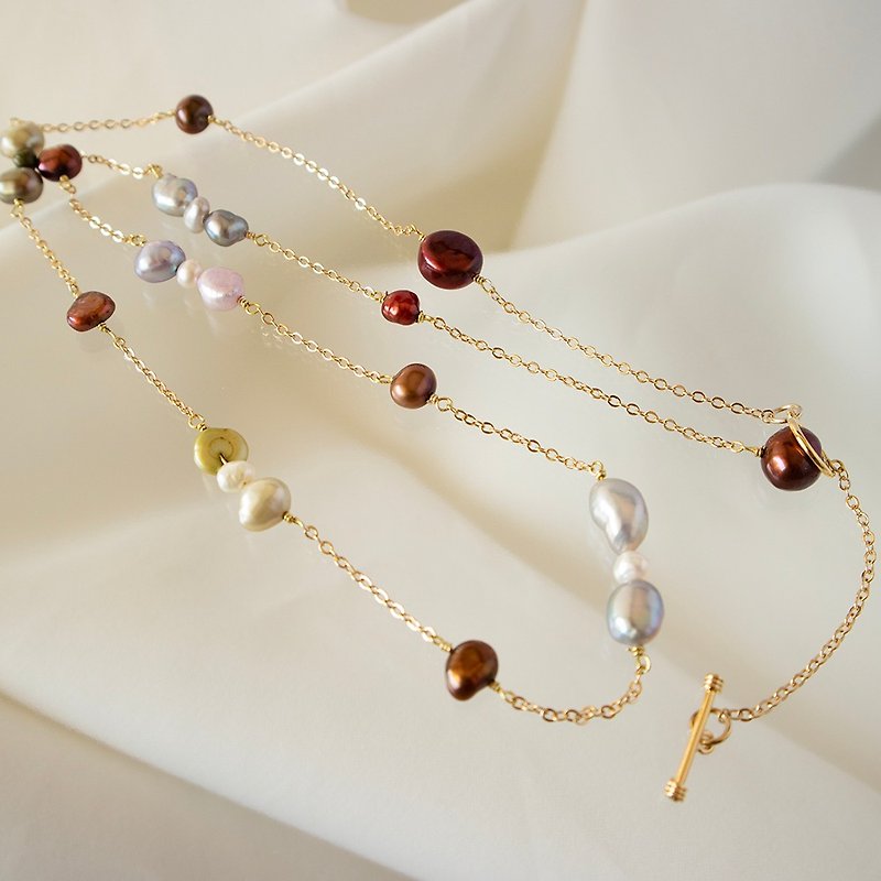 波爾多和柔和的顏色珍珠項鍊/壁爐架 - 項鍊 - 珍珠 多色