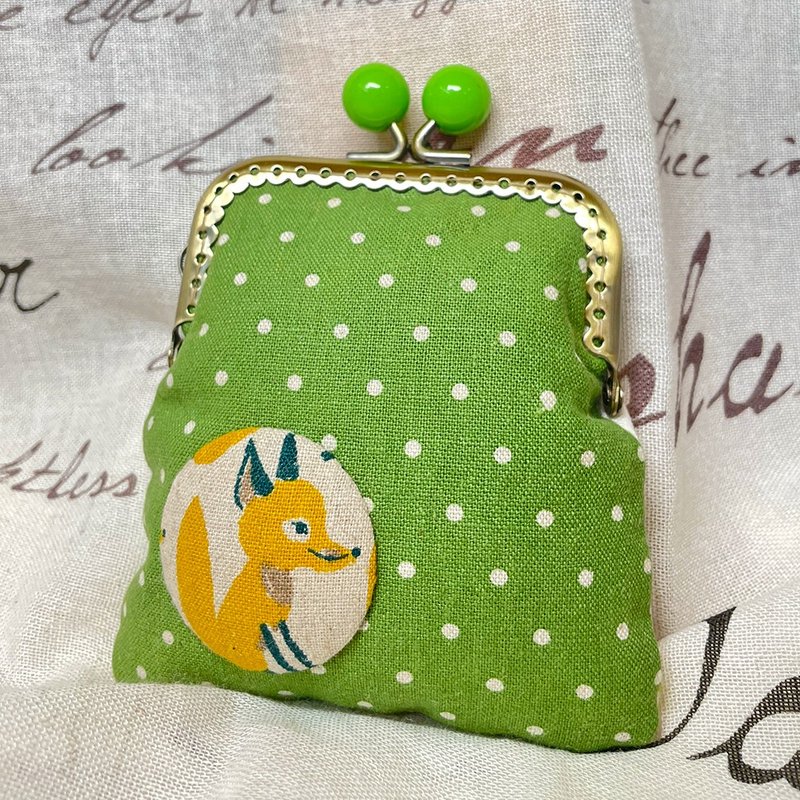 [Limited Product] Little Fox Green Kiss Lock Bag - กระเป๋าใส่เหรียญ - ผ้าฝ้าย/ผ้าลินิน สีเขียว