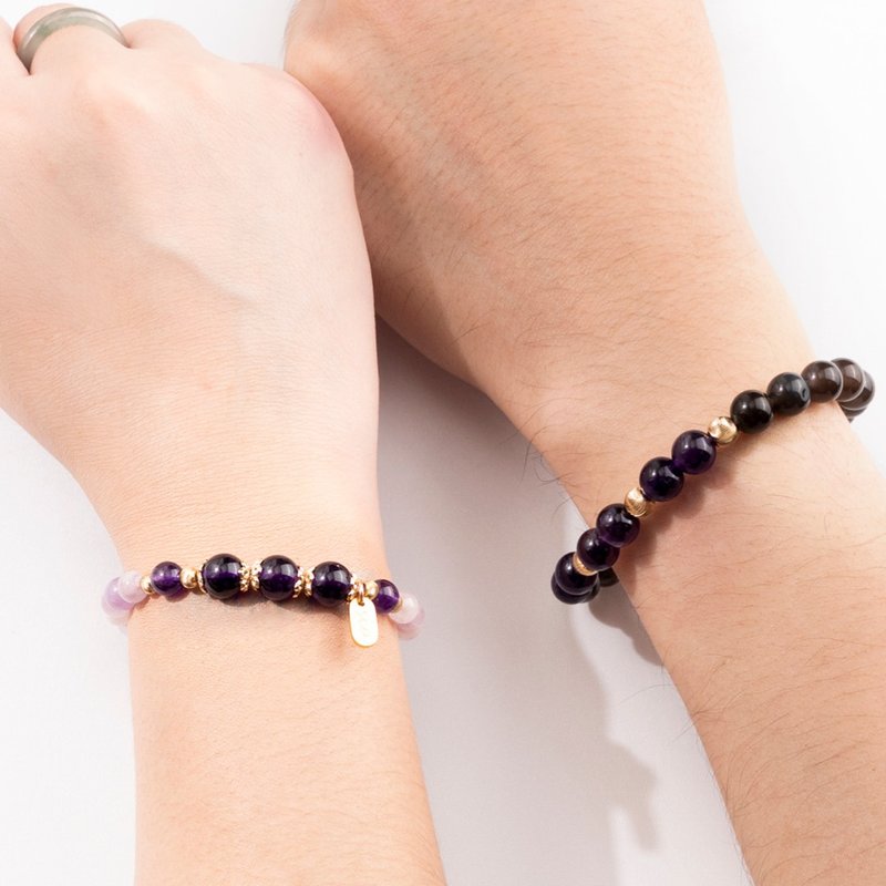 Couple's Chain [Guard Love] Amethyst Obsidian Bracelet - Bracelets - Crystal Multicolor