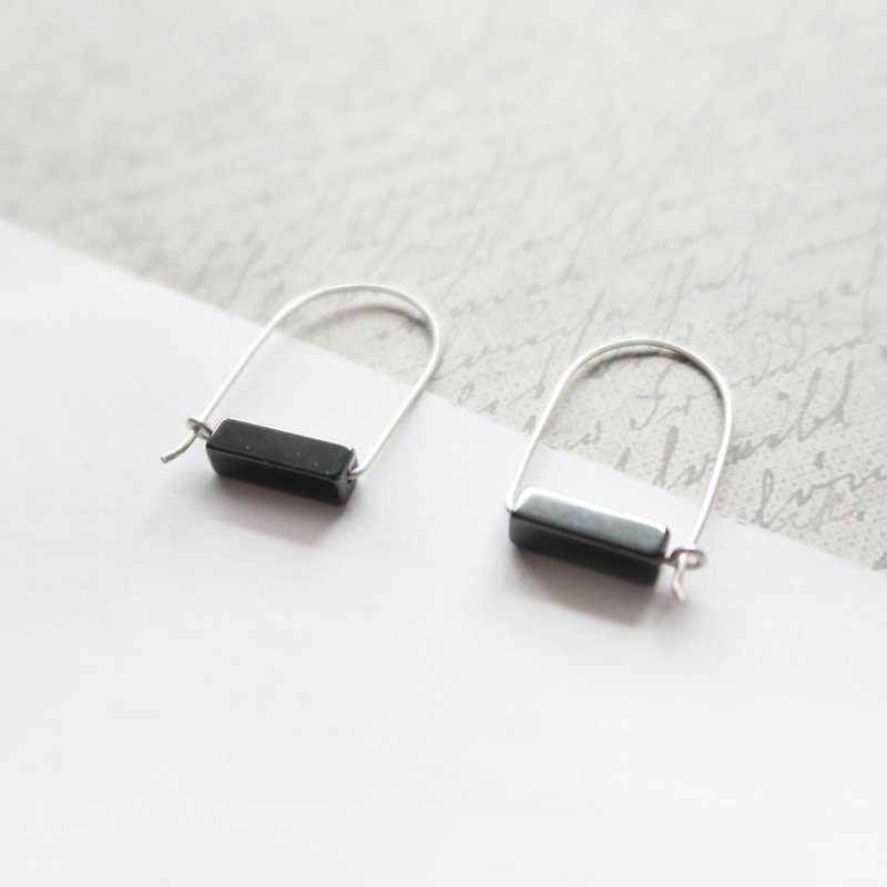 925 Silver Rectangular-shaped Iron Ore Earring-Sold as a Pair - ต่างหู - หิน สีดำ