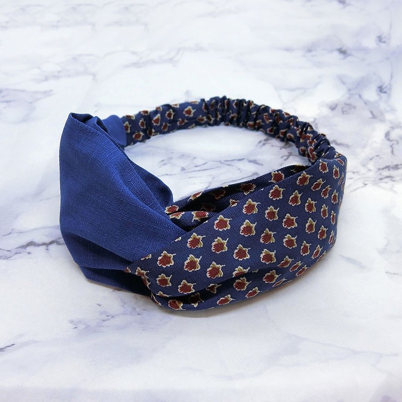 [Shell art] European style hair band (blue) - ที่คาดผม - ผ้าฝ้าย/ผ้าลินิน สีน้ำเงิน