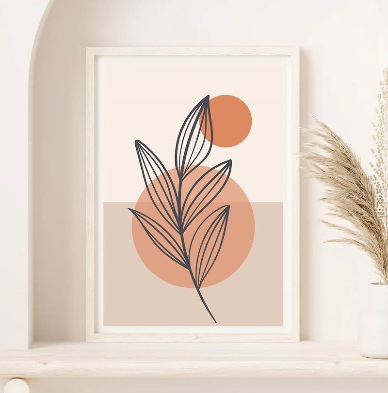 Modern art, pink decor, pastel color, sun, botanical poster, abstract, jpg file - Posters - Other Materials Pink