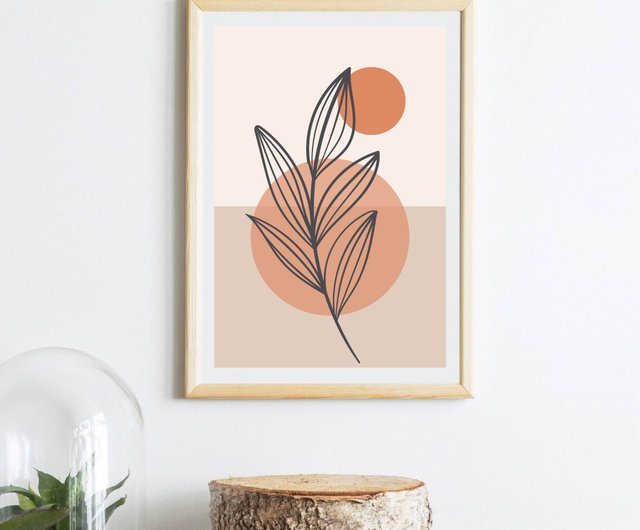 Abstract contemporary aesthetic poster with sun plant and