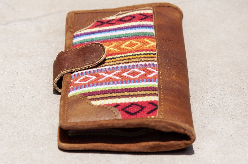 Hand-stitching leather long clip cotton Linen/ long wallet / purse / wallet weave - weave wind ethnic wallet - Wallets - Genuine Leather Multicolor