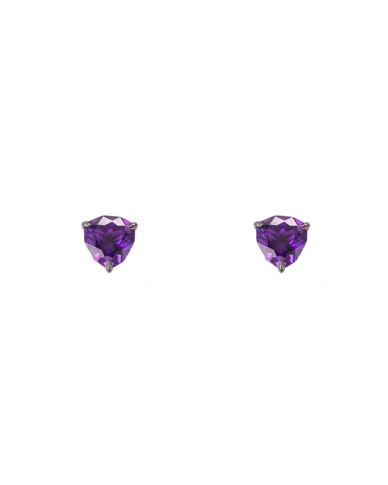 【母親節禮物】【滿額優惠】紫色鋯石S925純銀電鍍黑耳釘耳環 - 耳環/耳夾 - 銀 紫色