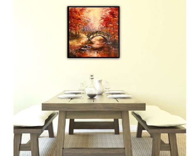 橋の絵画 風景画 オリジナルアートワーク 50x50 cm/ 20x20