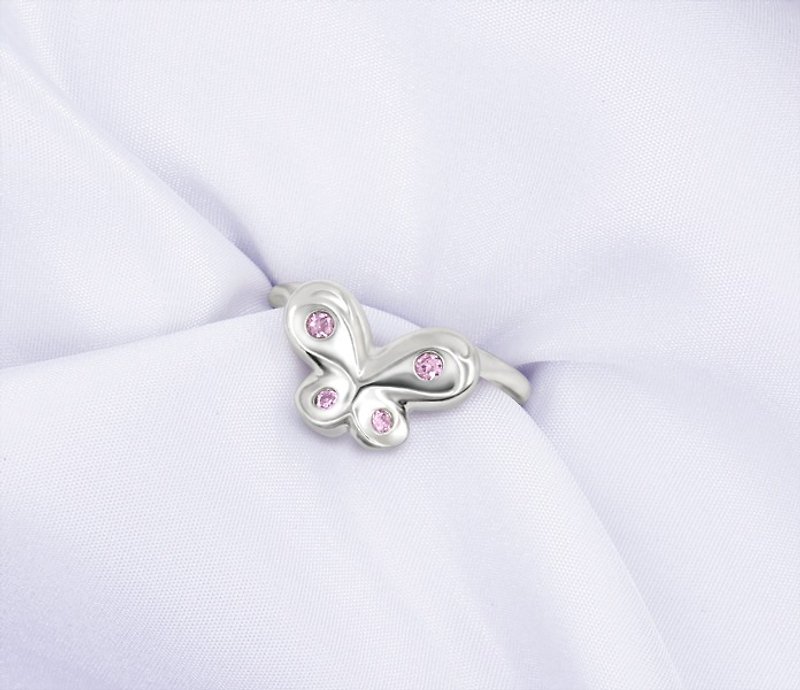Butterfly wings Silver Diamond Rings - Pink (ring circumference can be adjusted) - General Rings - Other Metals Pink