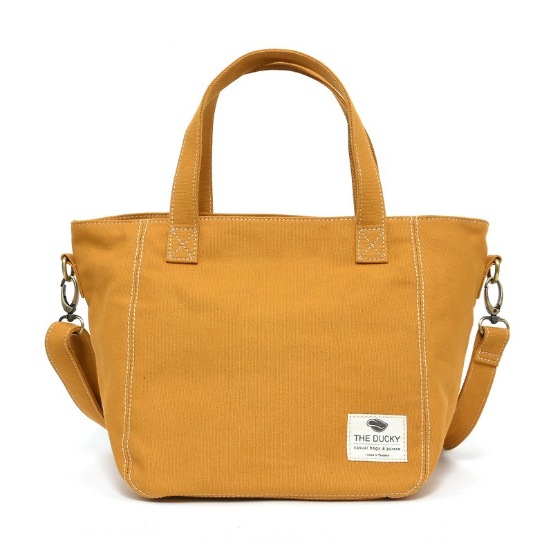 basket bag canvas yellow - กระเป๋าแมสเซนเจอร์ - ผ้าฝ้าย/ผ้าลินิน สีเหลือง