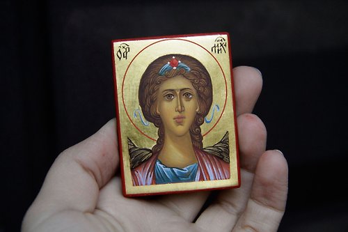Orthodox small icons hand painted orthodox wood icon Saint Archangel Michael pocket size miniature