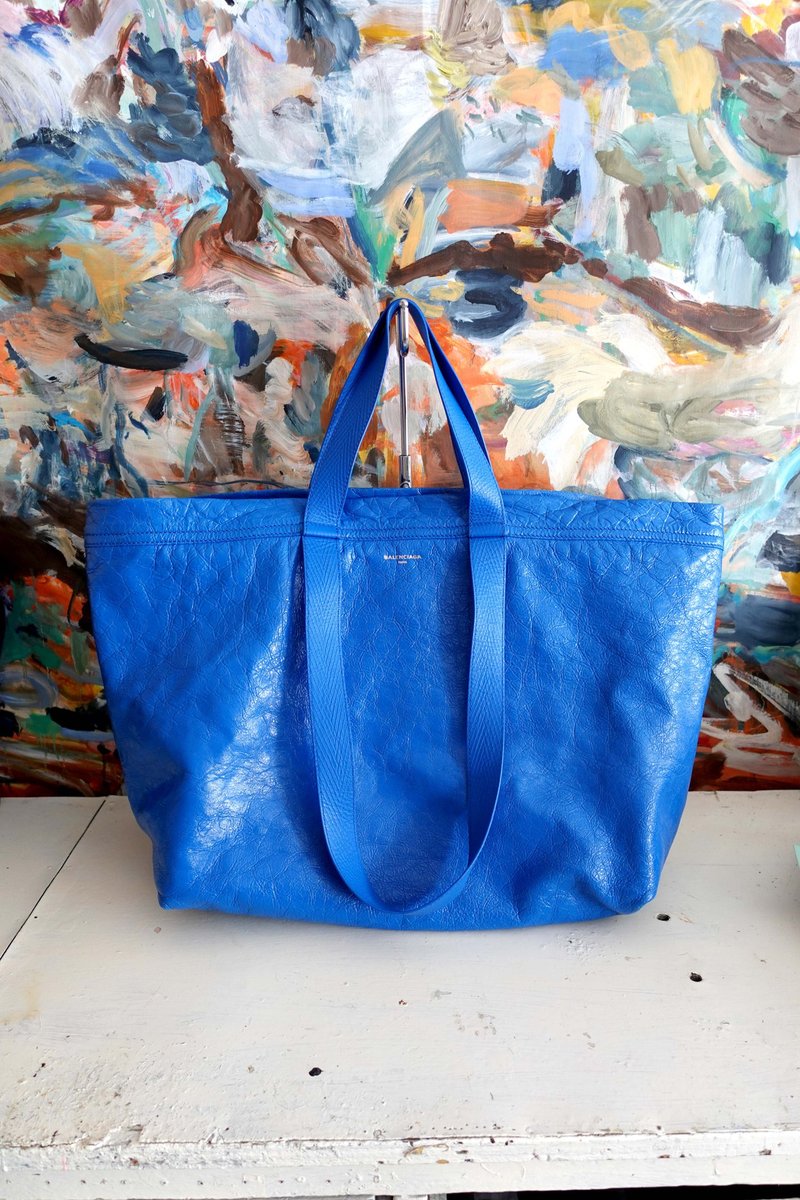 Balenciaga藍色IKEA款全真皮牛皮皺紋巨形手袋手提袋包包名牌正版 - 手提包/手提袋 - 真皮 藍色