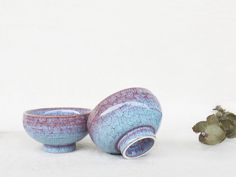 Hand made frost glaze color tea bowl pink blue to cup - ถ้วย - เครื่องลายคราม สึชมพู