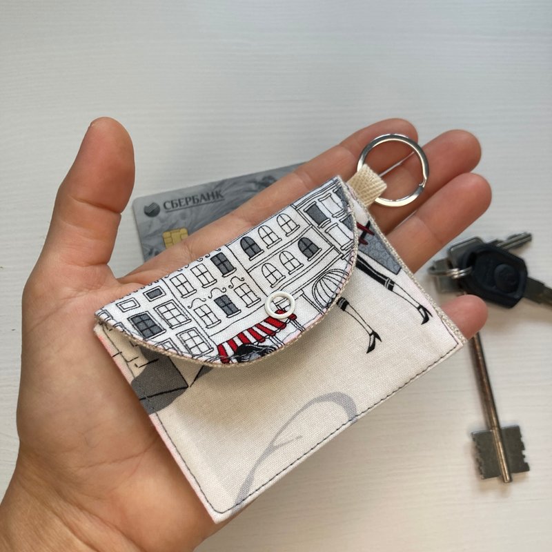 Card holder with button 9 cm x 6.5 cm - 名片夾/名片盒 - 棉．麻 白色