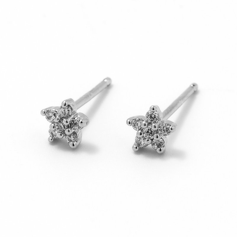 14k gold blossom of snow earrings silver - 耳環/耳夾/耳骨夾 - 銅/黃銅 銀色