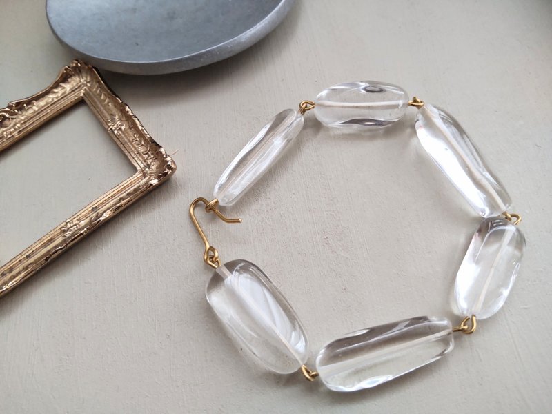 bracelet / large crystal / brass - Bracelets - Crystal Transparent