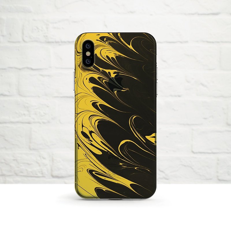 Ebru Art, Mustard Yellow and black, iPhone11, Xs Max, Xr to iPhone SE/5, Samsung - เคส/ซองมือถือ - ซิลิคอน สีเหลือง