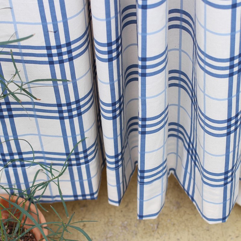 Made in korea blue check curtain home interior deco, door curtain, 門簾, 窗簾, のれん - 門簾/門牌 - 棉．麻 藍色