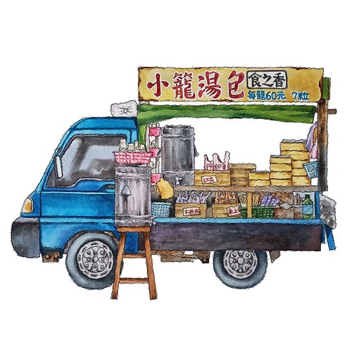 Richang Art 台灣街景海報-早餐餐車-早餐店-藝術微噴/掛畫/複製畫