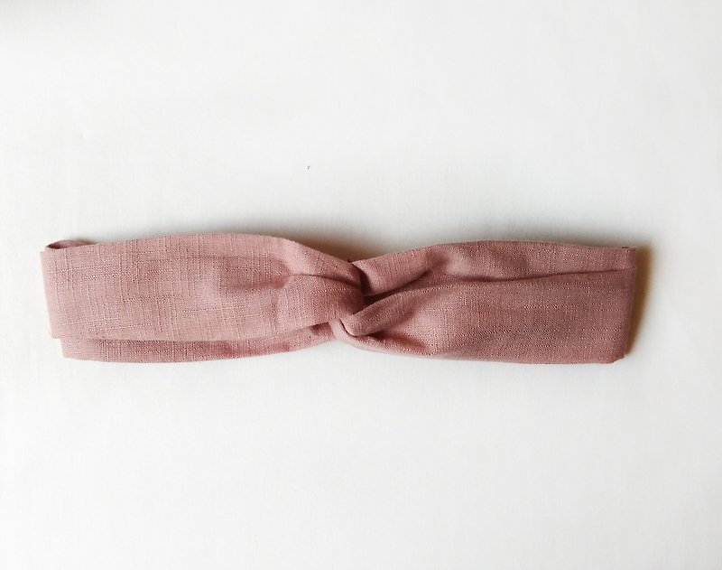 輕玫糖霜- 高級日本棉麻 -千晨 雙環 手工 鬆緊 髮帶 - 髮夾/髮飾 - 棉．麻 粉紅色