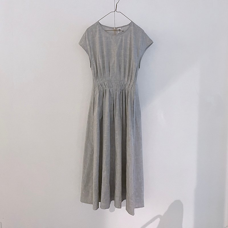 French pleated dress - light gray - One Piece Dresses - Cotton & Hemp Gray
