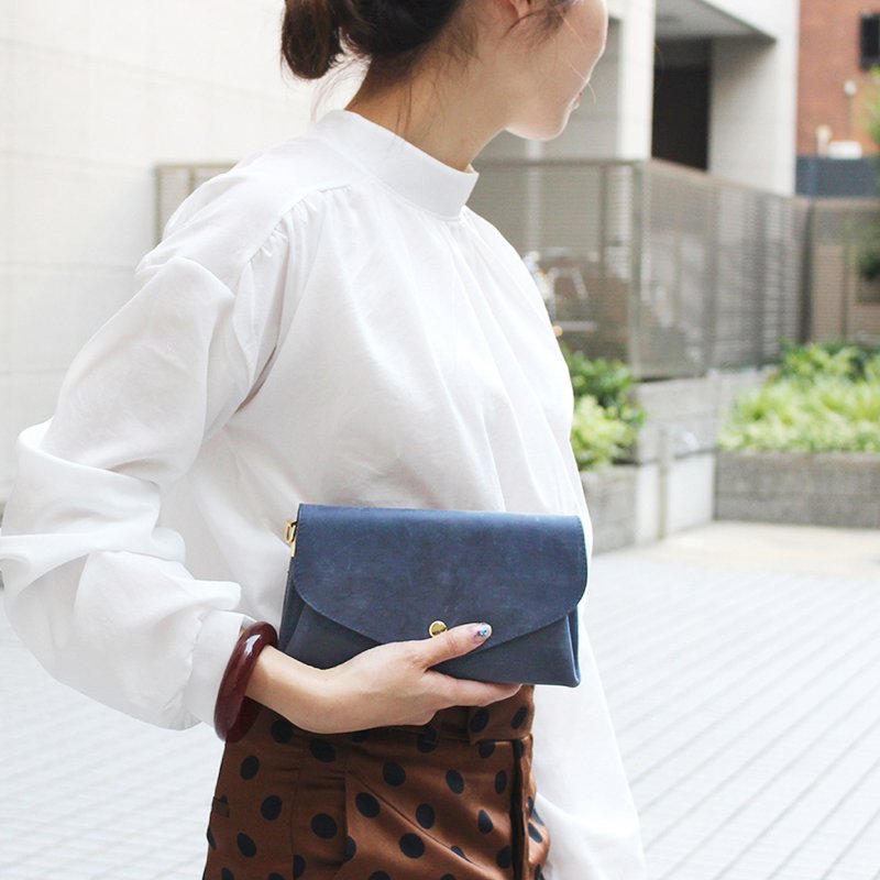 various wallet ギャルソンウォレット カード16枚 本革 オールレザー仕上げ 名入れ 刻印【Navy】 HAW013 - 財布 - 革 ブルー