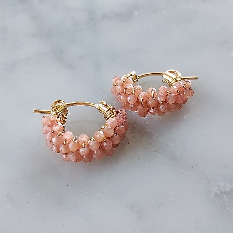 Gemstone Earrings & Clip-ons Pink - 14Kgf Incarose wrapped hoop pierced earrings / clip on earrings