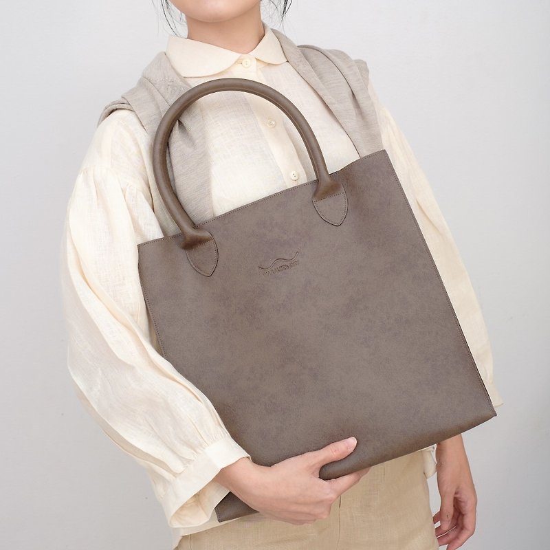 Jumbo Artificial Leather Tote Bag (Taupe) - Handbags & Totes - Faux Leather Brown