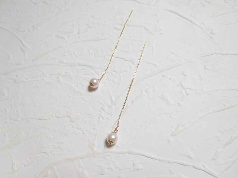 Pure 14K Gold Simple Round Pearl Ear Wire - Earrings & Clip-ons - Gemstone Silver