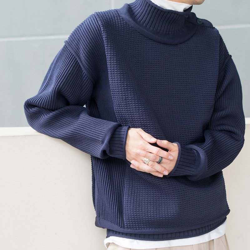 控えめながらも高品質の冬用セーターを強くお勧めします - ニット・セーター メンズ - コットン・麻 ブルー