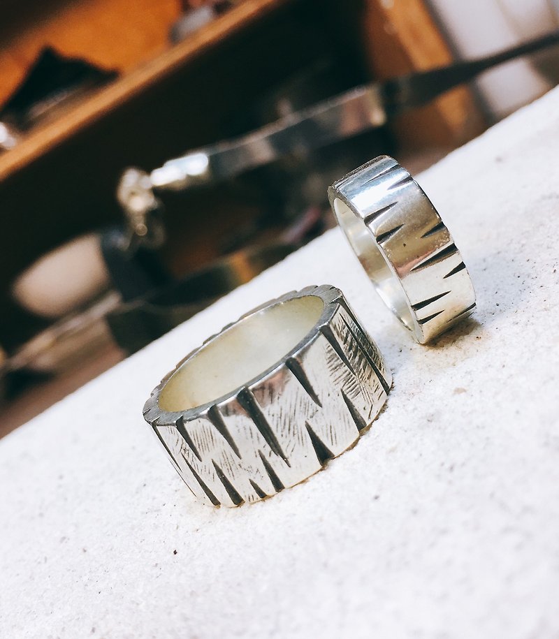Wide Edition Ring Pair-Bark 925 Silver - Couples' Rings - Sterling Silver Silver