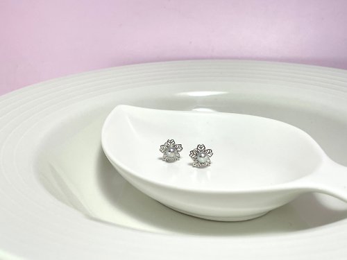 Athena珍珠設計 花朵 akoya 真多麻 天然海水珍珠 銀耳環