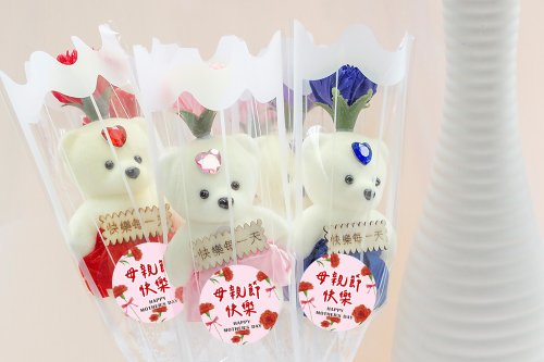 幸福朵朵 婚禮小物 花束禮物 母親節禮物 活動贈品 單支小熊康乃馨香皂花 (母親節快樂C款)
